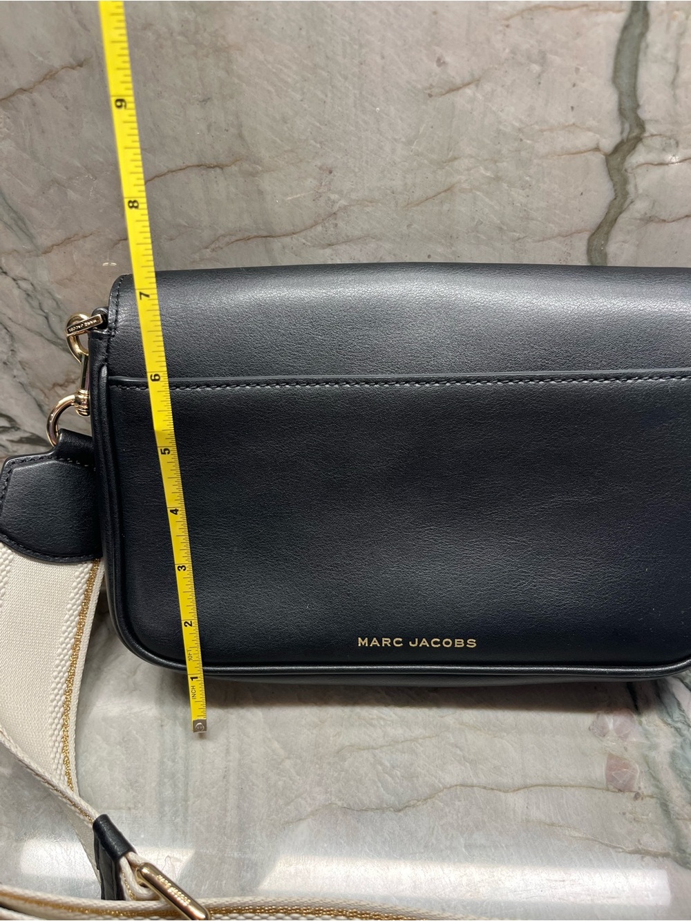 Marc Jacobs Black Leather Crossbody with Gold Hardware and Logo Strap - Picture 5 of 12